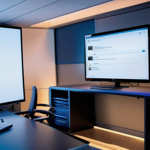 Modern enterprise command center dashboard, no people, blue corporate lighting